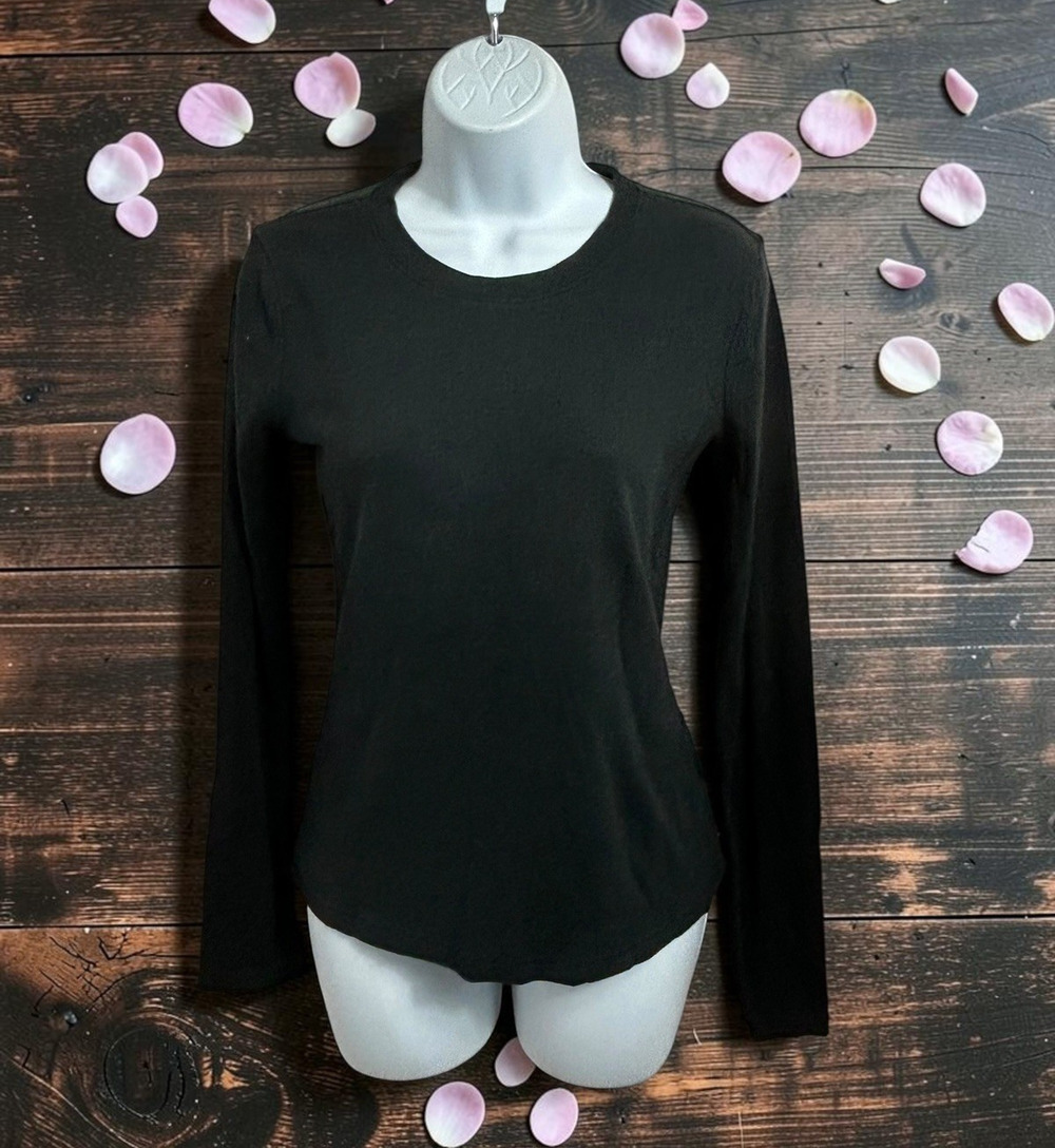 Madewell Black Ribbed Top Sz Small Long-Sleeve Stretch Pullover Shirt Minimalist